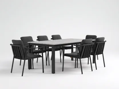 Conjuntos de comedor de jardín de aluminio con tablero efecto piedra - gris oscuro - para exterior - diseño moderno-Casagoio