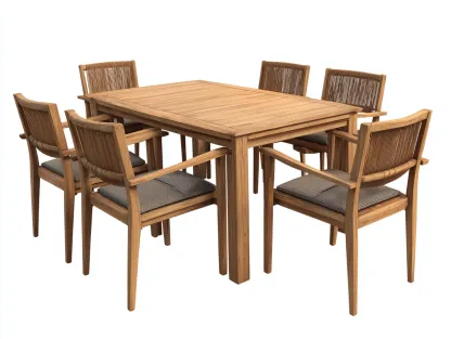 Conjuntos de comedor de jardín de madera maciza - color madera y gris - para exterior - diseño moderno-Casagoio