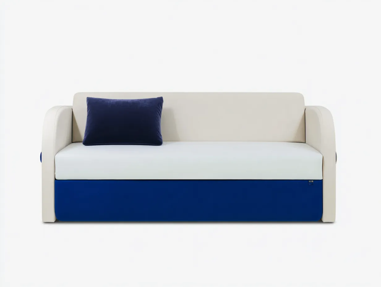 Sofás cama tapizados de tela con función convertible 190x90x80 cm - azul - blanco - para dormitorio - diseño moderno-Casagoio