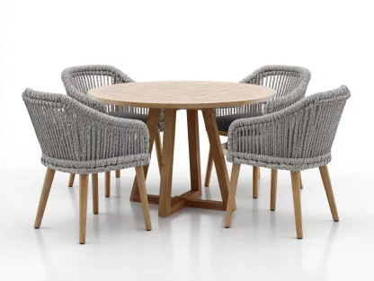 Conjuntos de comedor de jardín de madera y cuerda trenzada - madera clara y gris claro - para exterior - diseño natural-Casagoio