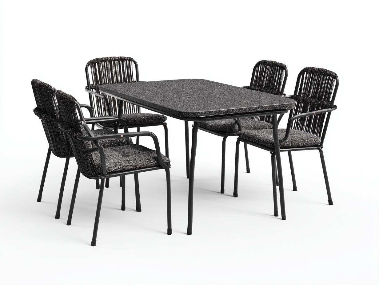 Conjuntos de comedor de jardín de metal con tablero texturizado - negro - para exterior - diseño moderno-Casagoio