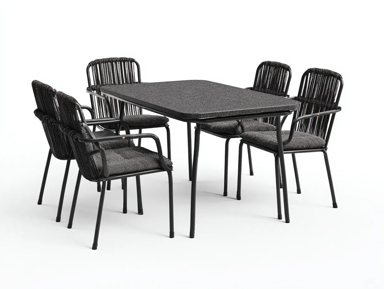 Conjuntos de comedor de jardín de metal con tablero texturizado - negro - para exterior - diseño moderno-Casagoio