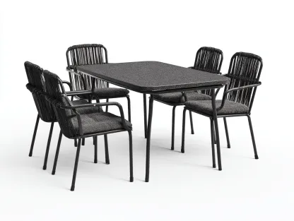 Conjuntos de comedor de jardín de metal con tablero texturizado - negro - para exterior - diseño moderno-Casagoio