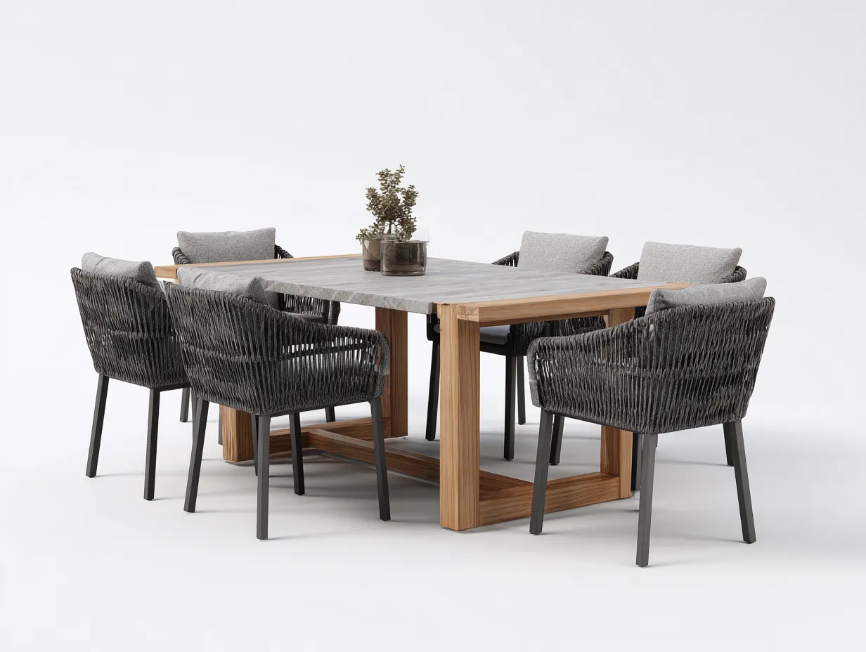 Conjuntos de comedor de jardín de madera y metal - gris oscuro y madera natural - para exterior - diseño contemporáneo-Casagoio