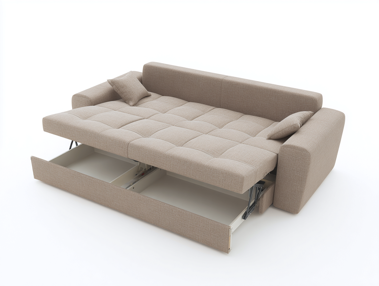 Sofás cama tapizados de tela con función convertible y almacenamiento 195x145x85 cm - beige - para dormitorio - diseño moderno-Casagoio