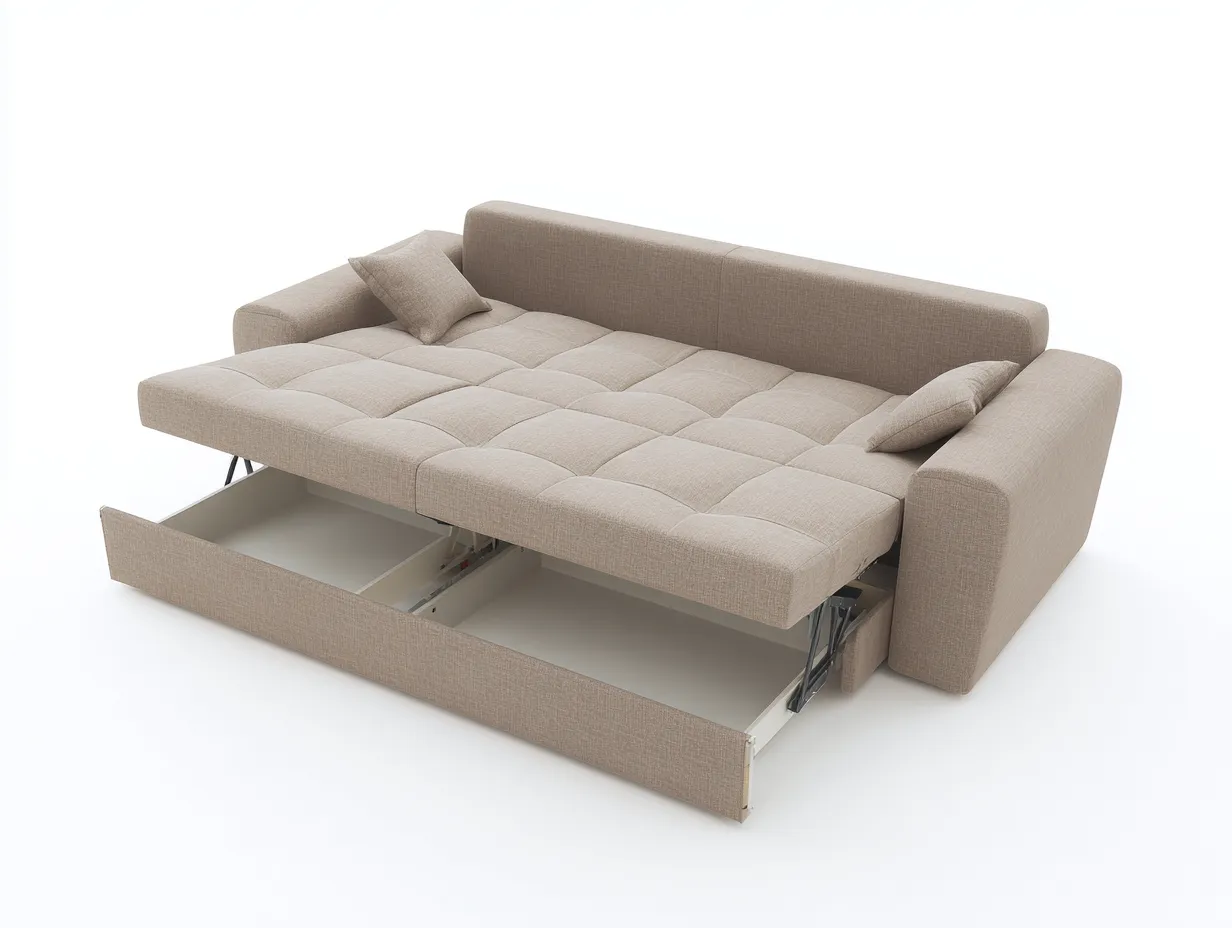 Sofás cama tapizados de tela con función convertible y almacenamiento 195x145x85 cm - beige - para dormitorio - diseño moderno-Casagoio