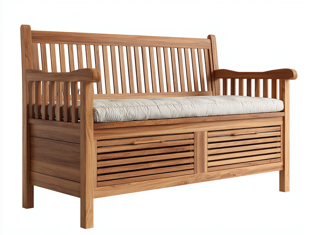 Bancos de jardín de madera maciza con almacenaje 130x60x90 cm - madera natural - para exterior - diseño clásico-Casagoio