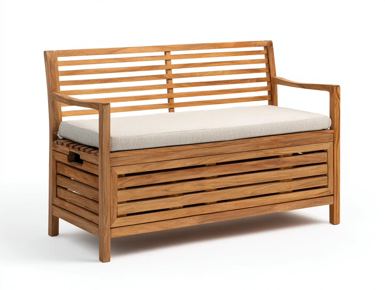 Bancos de jardín de madera maciza con almacenaje 120x60x88 cm - madera natural - para exterior - diseño funcional-Casagoio