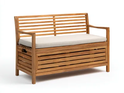 Bancos de jardín de madera maciza con almacenaje 120x60x88 cm - madera natural - para exterior - diseño funcional-Casagoio