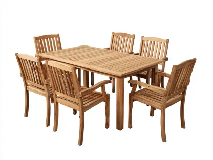 Conjuntos de comedor de jardín de madera maciza - color madera natural - para exterior - diseño clásico-Casagoio