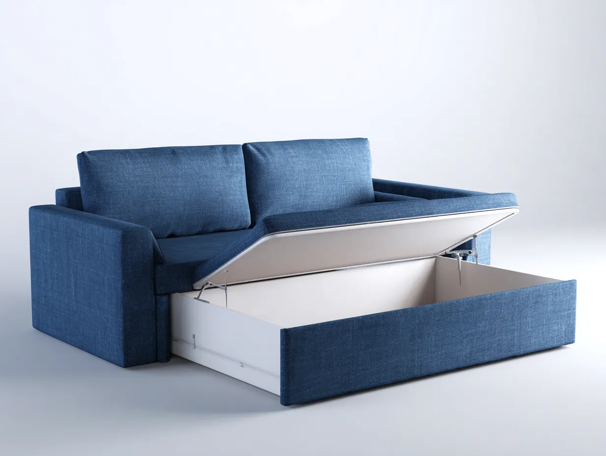 Sofás cama tapizados de tela con función convertible y almacenamiento 195x145x85 cm - azul - para dormitorio - diseño moderno-Casagoio
