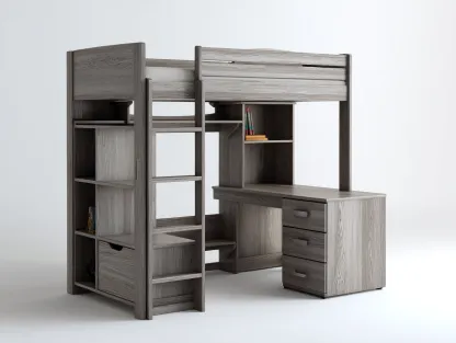 Literas de madera con escritorio integrado y almacenamiento 200x100x170 cm - gris claro - para dormitorio juvenil - diseño moderno-Casagoio