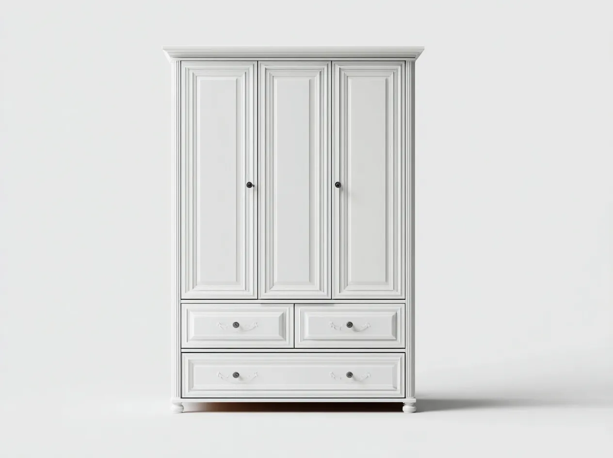 Armadio a 3 ante-Legno massello-152x61x207 cm-Bianco opaco-Stile classico-Oakgethut