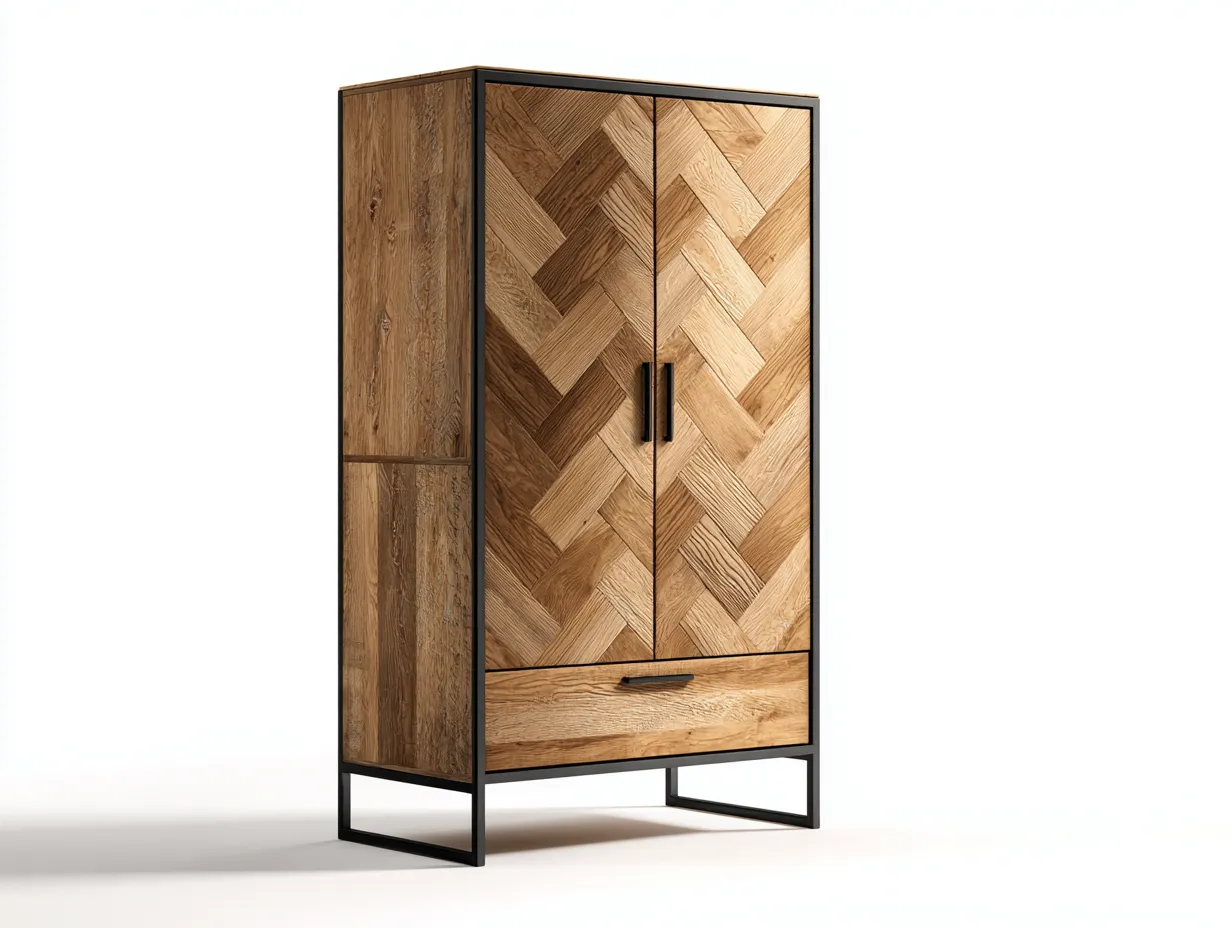 Armadio a 2 ante-legno-metallo-100x60x208 cm-rovere naturale-nero-stile industriale-Oakgethut