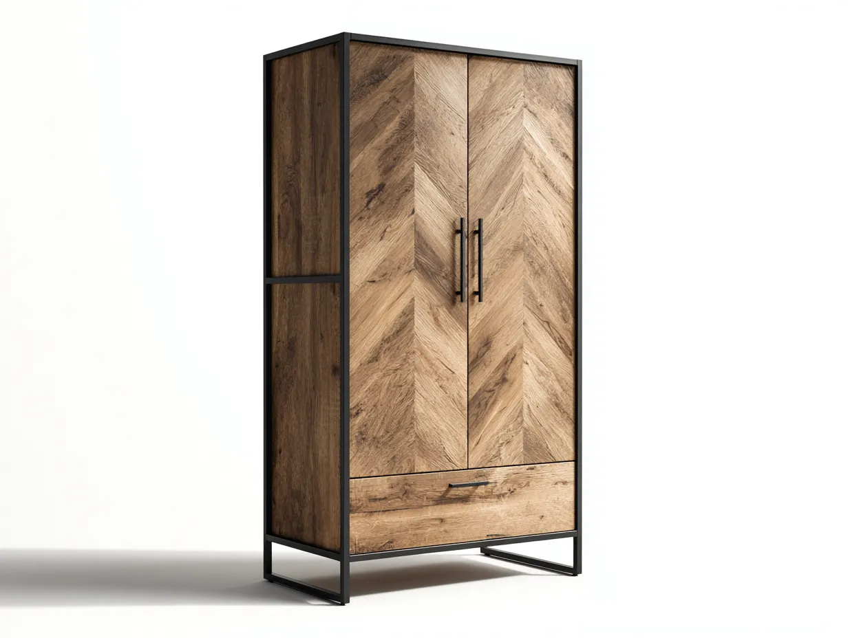 Armadio a 2 ante-legno-metallo-98x60x205 cm-rovere marrone-nero-stile industriale-Oakgethut