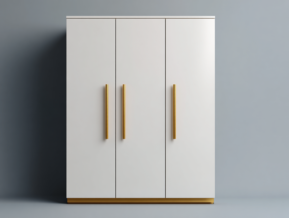 Armarios de tres puertas de madera 160x55x195 cm - blanco - dorado - para dormitorio - diseño moderno-Homigoio