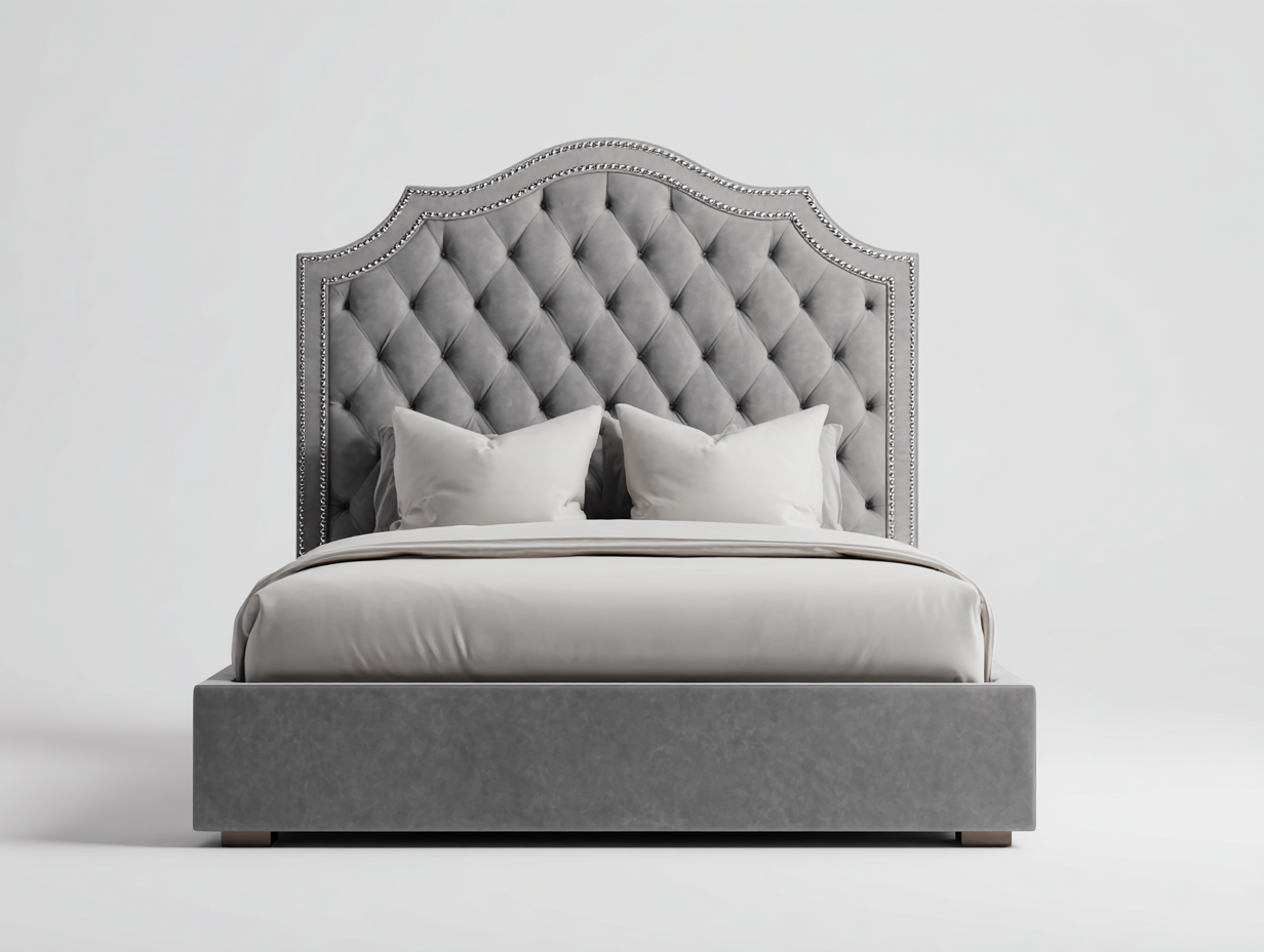 Camas dobles tapizadas en terciopelo 210x170x140 cm - gris - para dormitorio - diseño elegante-Homigoio