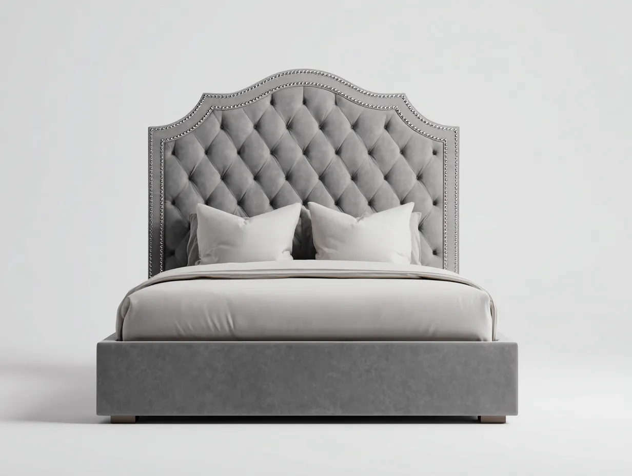 Camas dobles tapizadas en terciopelo 210x170x140 cm - gris - para dormitorio - diseño elegante-Homigoio