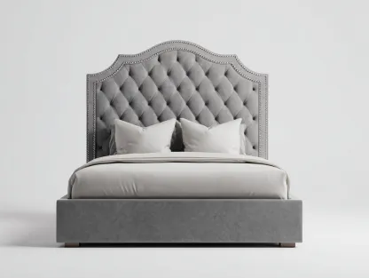 Camas dobles tapizadas en terciopelo 210x170x140 cm - gris - para dormitorio - diseño elegante-Homigoio