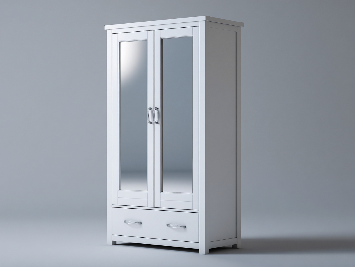 Armarios 2 puertas de madera con espejo 80x50x180 cm - blanco - para dormitorio - diseño moderno-Homigoio