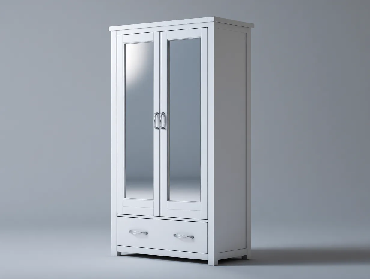 Armarios 2 puertas de madera con espejo 80x50x180 cm - blanco - para dormitorio - diseño moderno-Homigoio