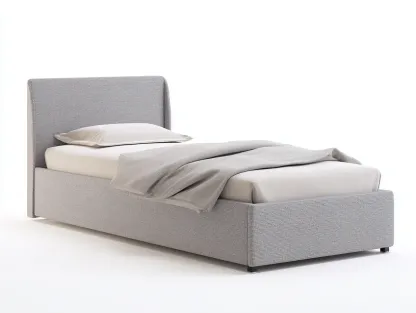 Camas individuales tapizadas de tejido 200x90x95 cm - gris claro - para dormitorio - diseño moderno-Homigoio