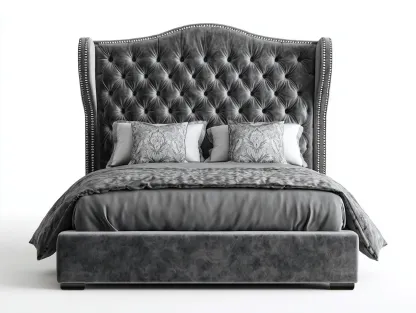 Camas dobles tapizadas en terciopelo 215x175x145 cm - gris oscuro - para dormitorio - diseño capitoné clásico-Homigoio