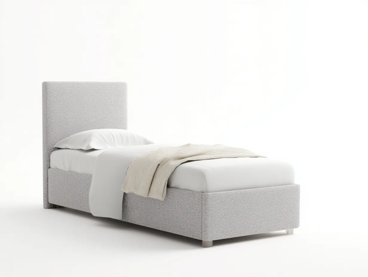 Camas individuales tapizadas de tejido 200x90x95 cm - gris claro - para dormitorio - diseño moderno-Homigoio