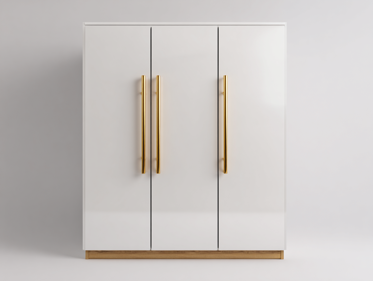 Armarios de tres puertas de madera 150x55x195 cm - blanco - dorado - madera - para dormitorio - diseño moderno-Homigoio