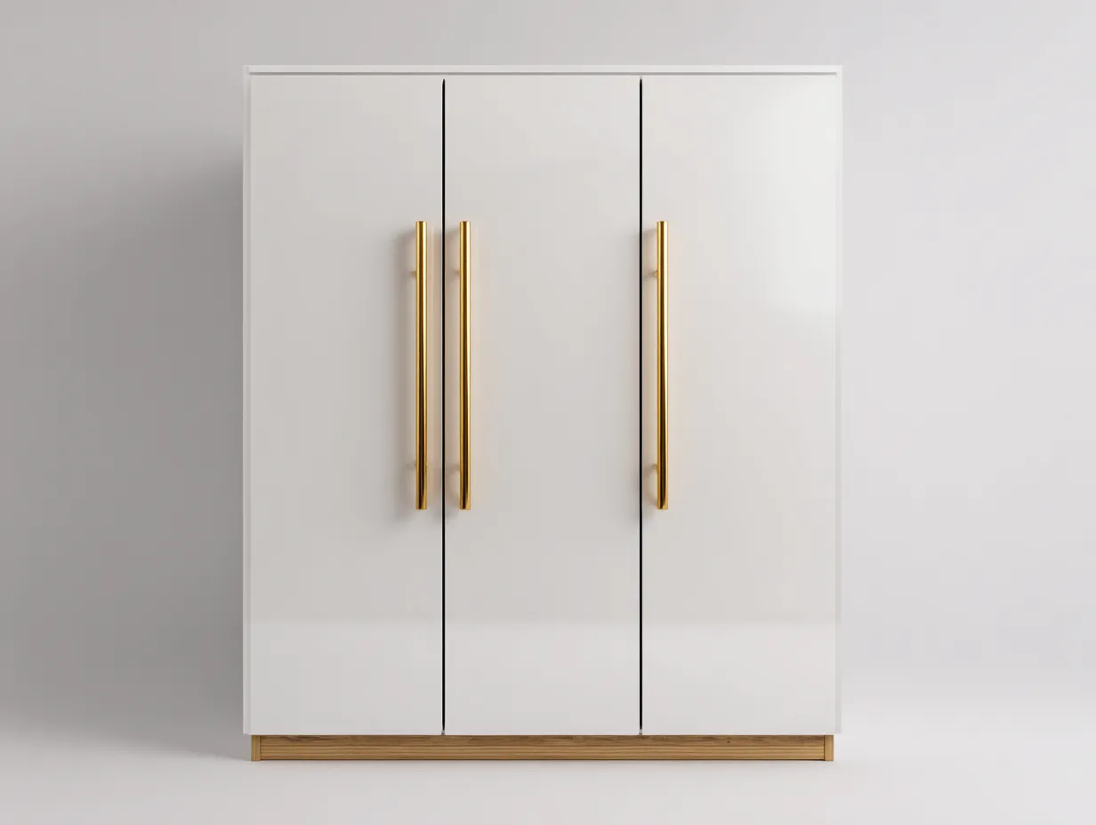 Armarios de tres puertas de madera 150x55x195 cm - blanco - dorado - madera - para dormitorio - diseño moderno-Homigoio