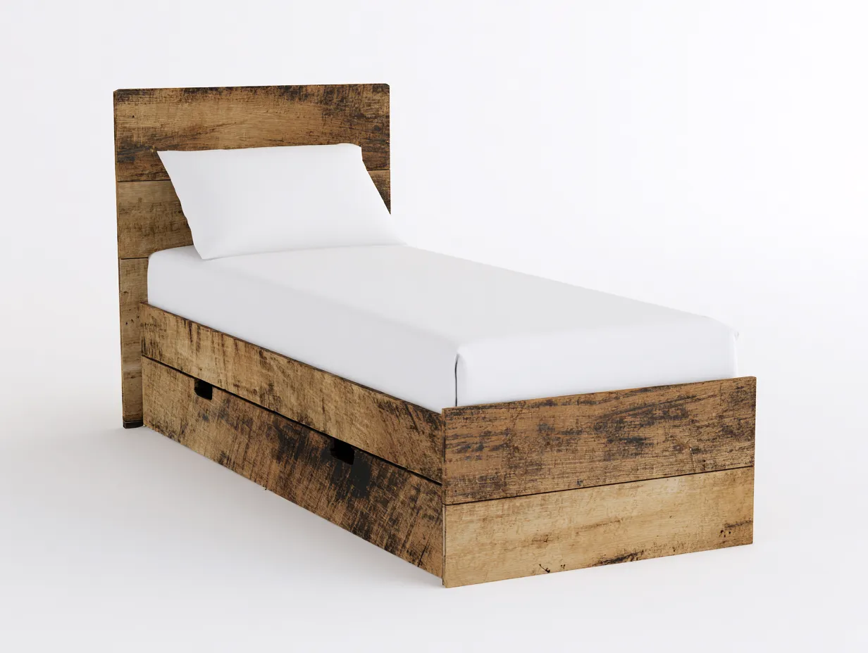 Camas individuales de madera 200x90x90 cm - marrón - para dormitorio - diseño rústico-Homigoio