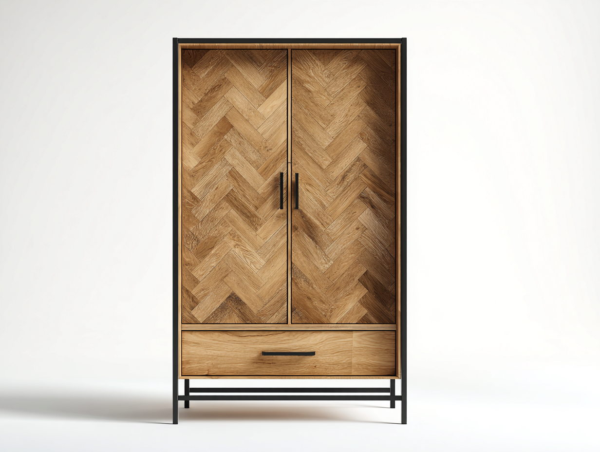 Armarios 2 puertas de madera maciza 95x45x185 cm - natural - negro - para dormitorio - diseño industrial-Homigoio