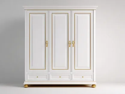 Armarios de tres puertas de madera 160x55x200 cm - blanco - dorado - para dormitorio - estilo clásico-Homigoio
