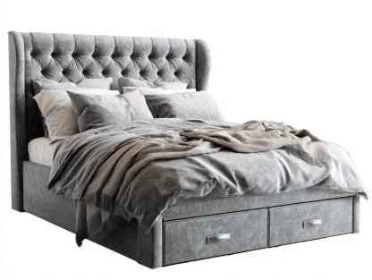 Camas dobles tapizadas con almacenaje 210x170x135 cm - gris - para dormitorio - diseño acolchado-Homigoio