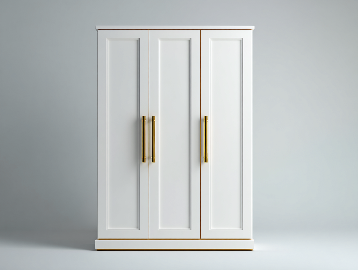 Armarios de tres puertas de madera 150x55x195 cm - blanco - dorado - para dormitorio - estilo clásico elegante-Homigoio