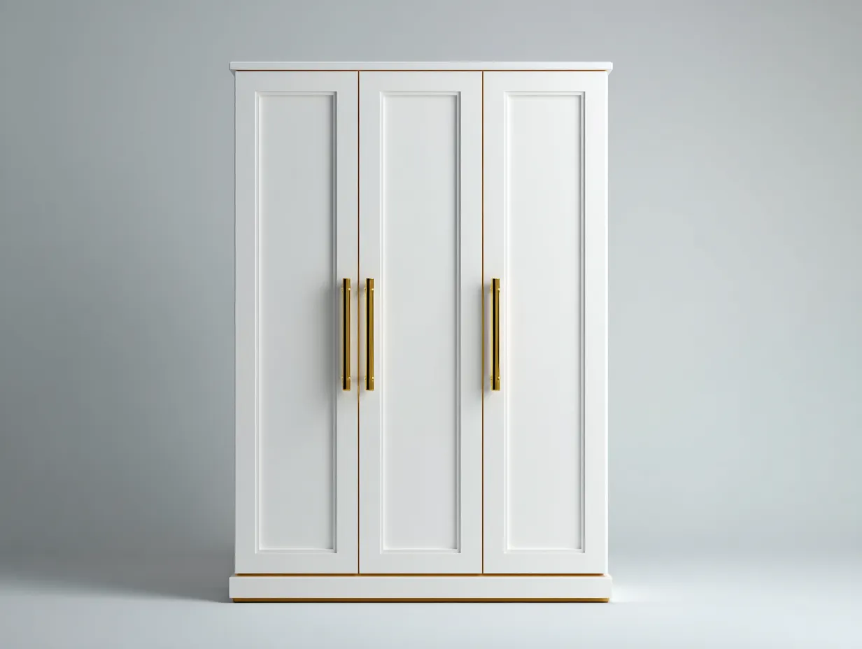 Armarios de tres puertas de madera 150x55x195 cm - blanco - dorado - para dormitorio - estilo clásico elegante-Homigoio