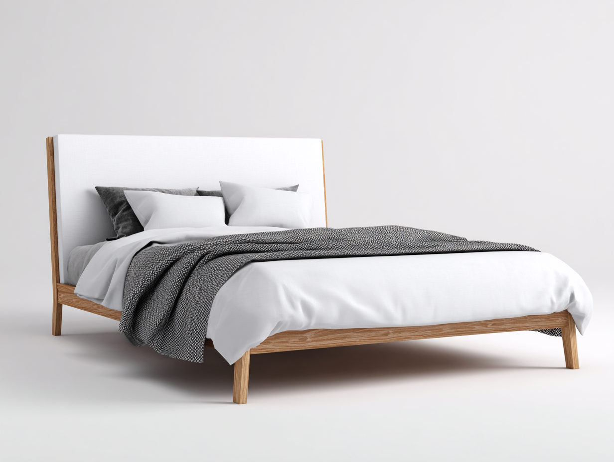 Camas dobles de madera con cabecero blanco 215x165x110 cm - blanco - madera natural - para dormitorio - diseño moderno-Homigoio