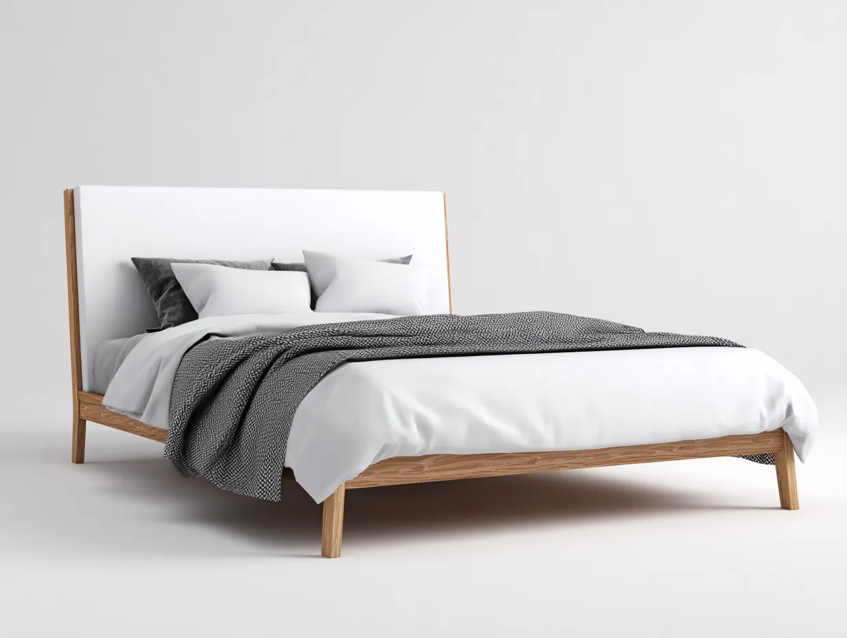 Camas dobles de madera con cabecero blanco 215x165x110 cm - blanco - madera natural - para dormitorio - diseño moderno-Homigoio