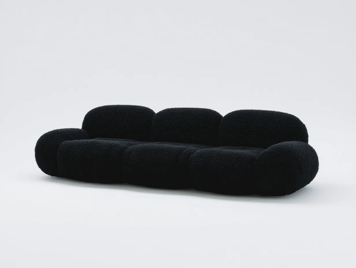Sofás modulares tapizados en tejido bouclé 310x115x68 cm - negro - para salón - diseño contemporáneo-Pinemyyard
