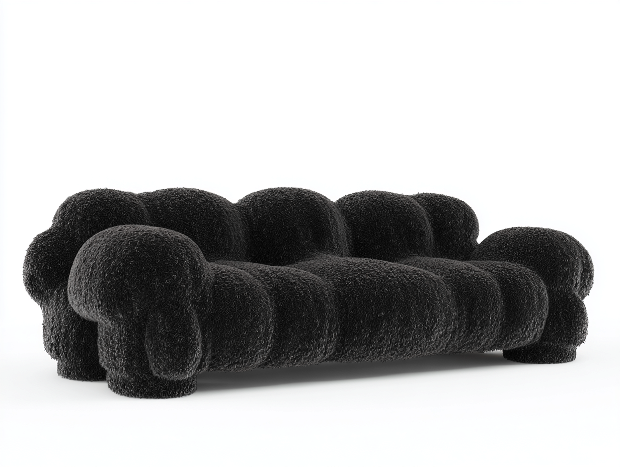 Sofás modulares tapizados en tejido bouclé 320x120x75 cm - negro - para salón - diseño contemporáneo-Pinemyyard