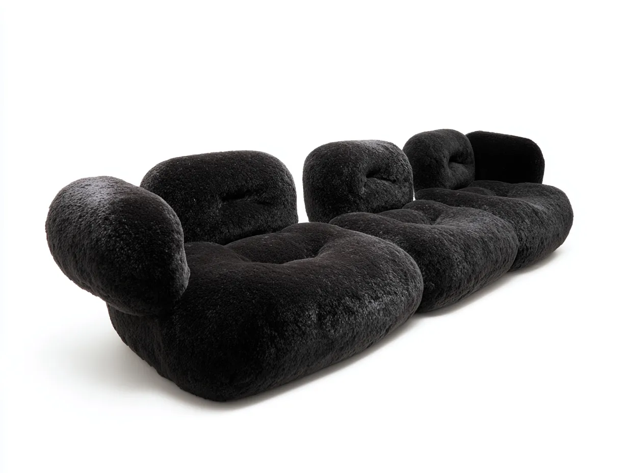 Sofás modulares tapizados en tejido bouclé 330x120x70 cm - negro - para salón - diseño contemporáneo-Pinemyyard