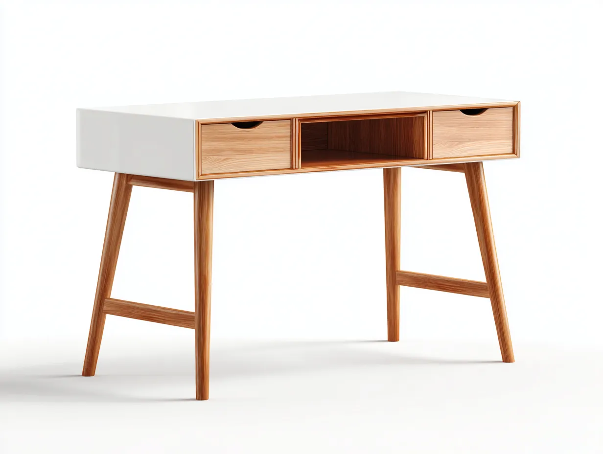 Mesa de oficina de madera y MDF 130x55x75 cm - blanco - madera - diseño moderno-Pinemyyard