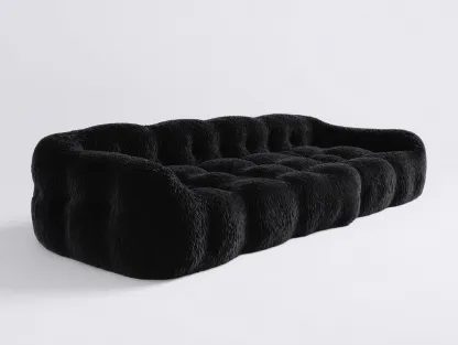 Sofás modulares tapizados en tejido bouclé 340x130x72 cm - negro - para salón - diseño contemporáneo-Pinemyyard