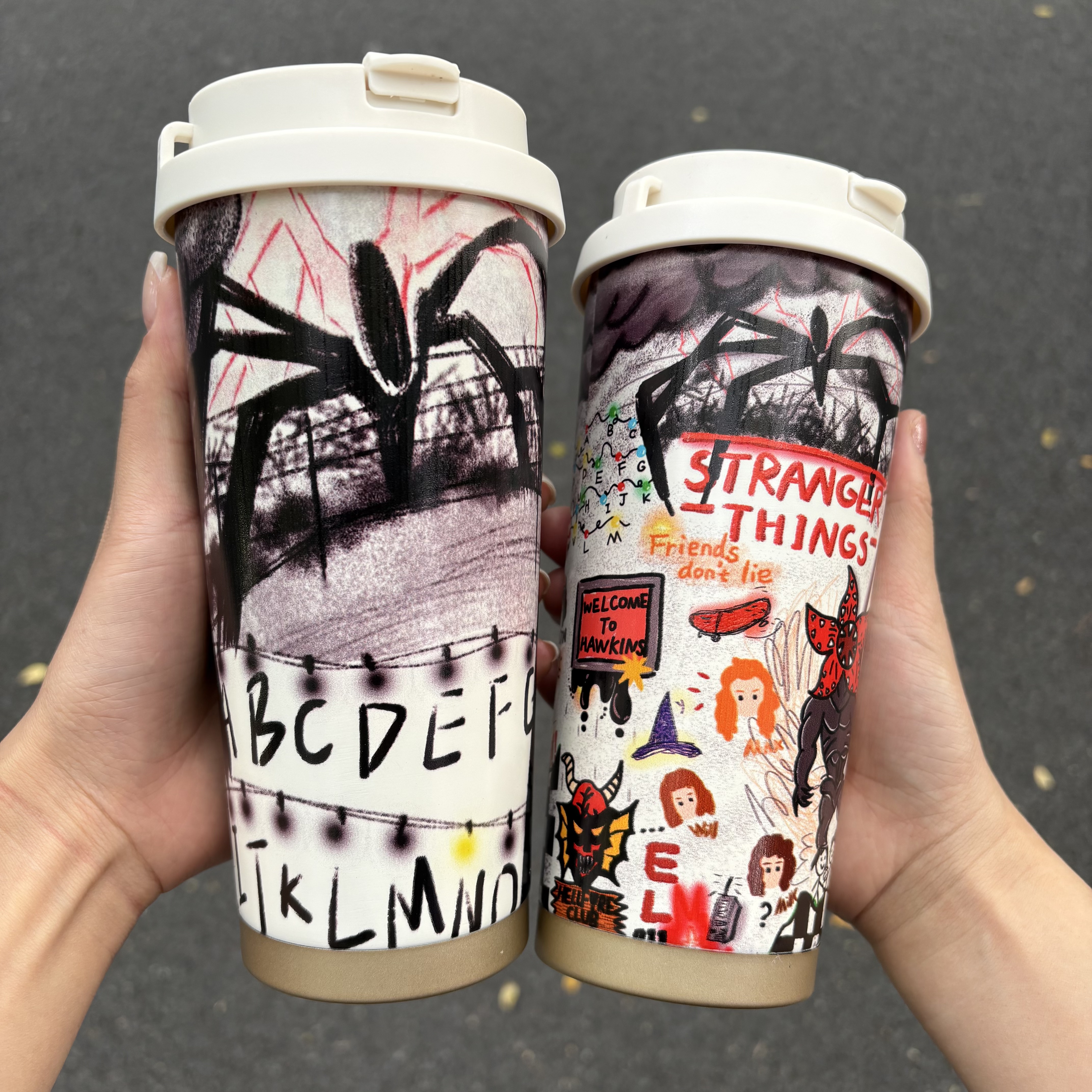 Stranger Things Graffiti Thermos Cup Stainless Steel Straw Double Wall Insulated Large Capacity Coffee Water Mug High Value Bottles Drink