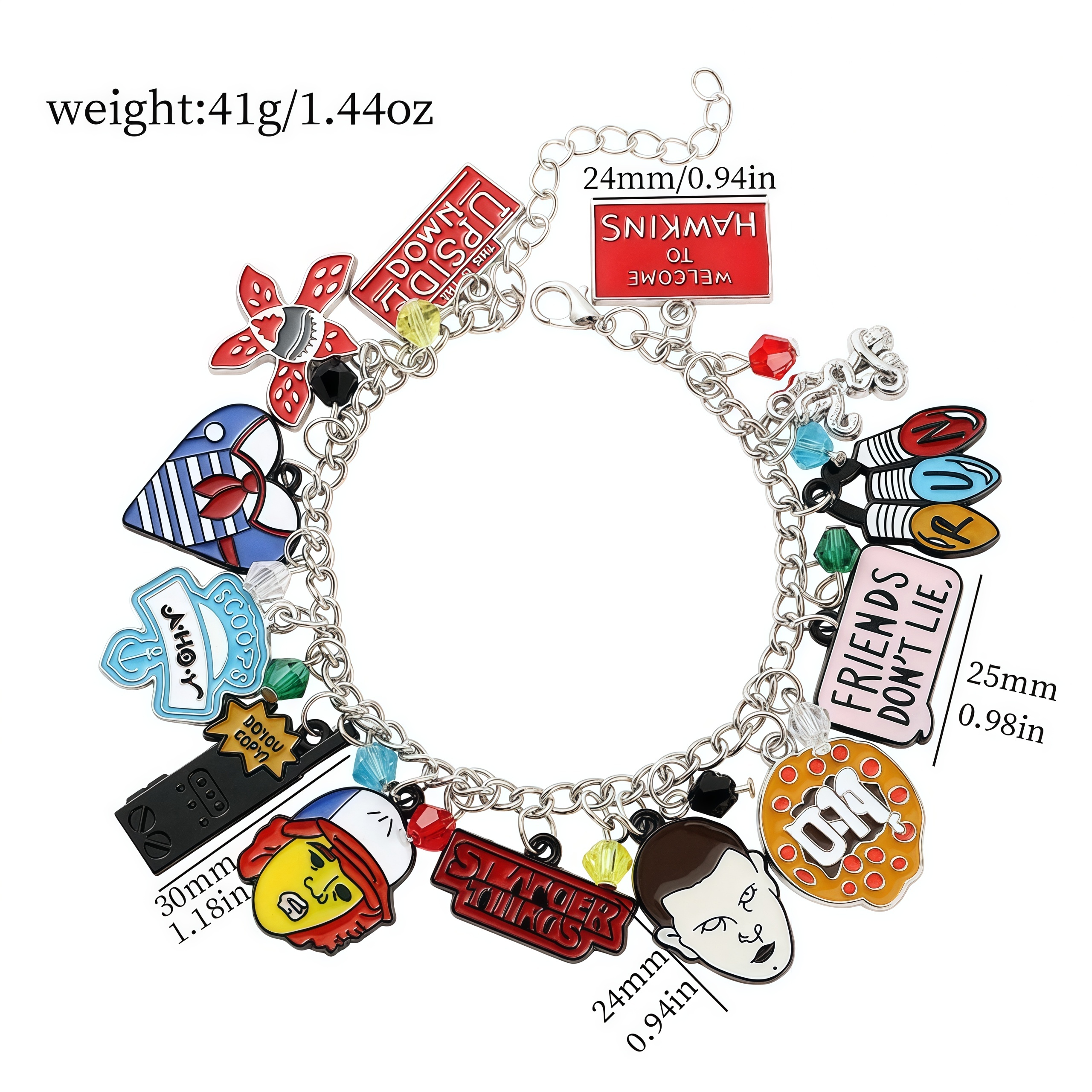 Stranger Things DIY Bracelet with Assorted Zinc Alloy Pendants & Cartoon Charms Lightweight Customizable Jewelry Gift for Fans Wicker Man Hellfire Club