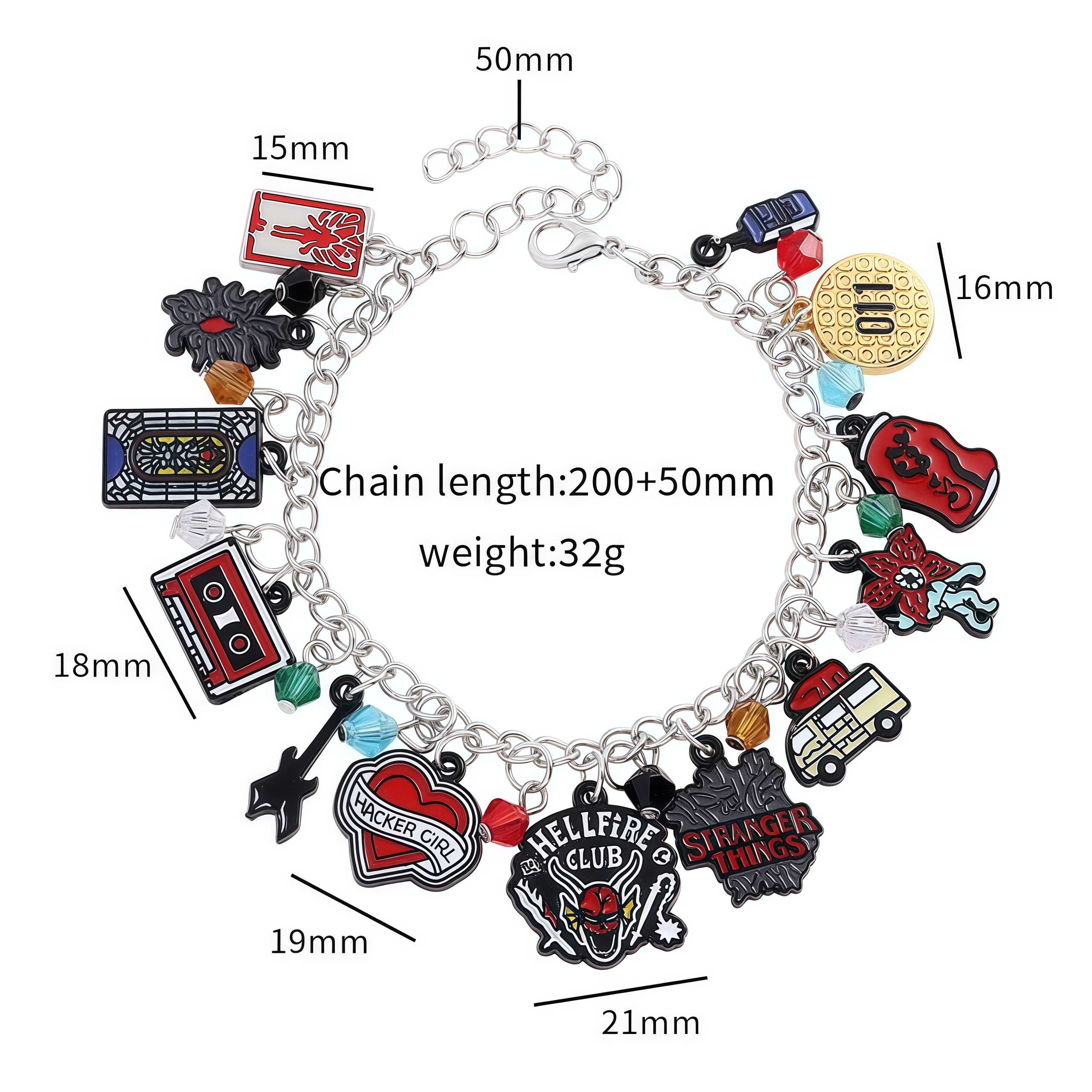 Stranger Things Hellfire Club DIY Bracelet with Assorted Zinc Alloy Pendants & Cartoon Charms Lightweight Customizable Jewelry Gift for Fans Wicker Man 