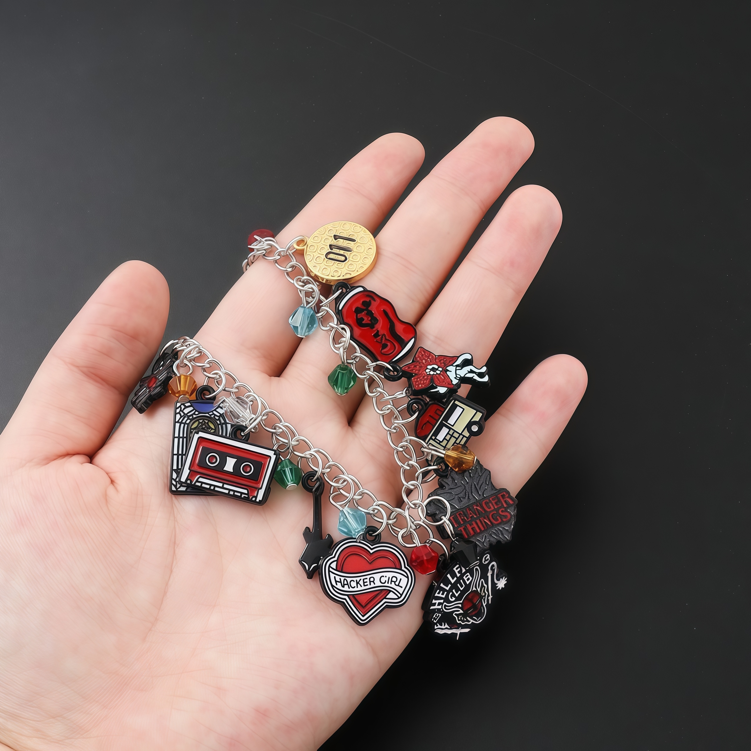 Stranger Things Hellfire Club DIY Bracelet with Assorted Zinc Alloy Pendants & Cartoon Charms Lightweight Customizable Jewelry Gift for Fans Wicker Man 