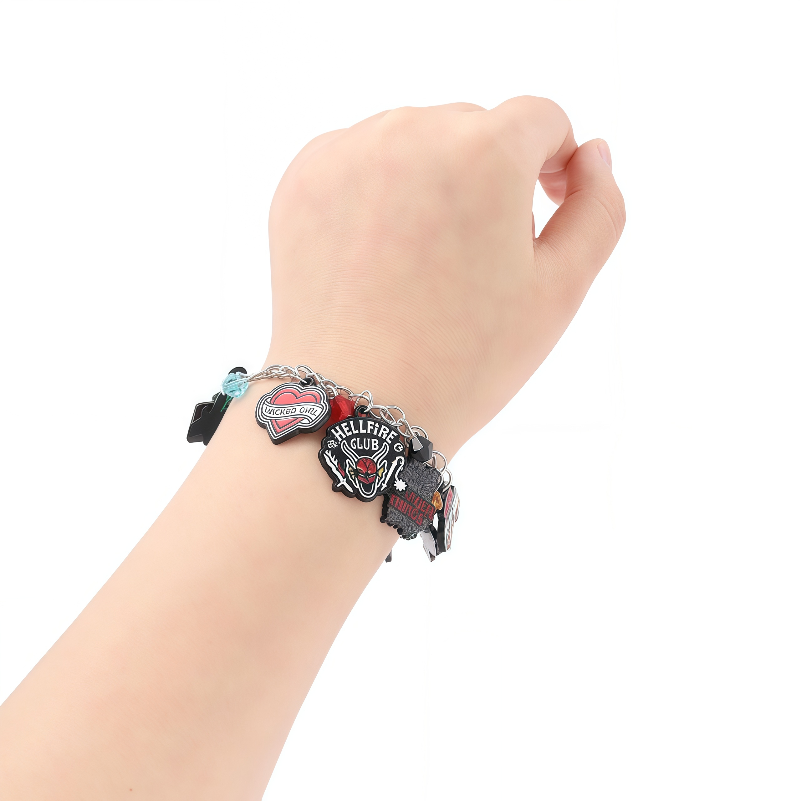 Stranger Things Hellfire Club DIY Bracelet with Assorted Zinc Alloy Pendants & Cartoon Charms Lightweight Customizable Jewelry Gift for Fans Wicker Man 