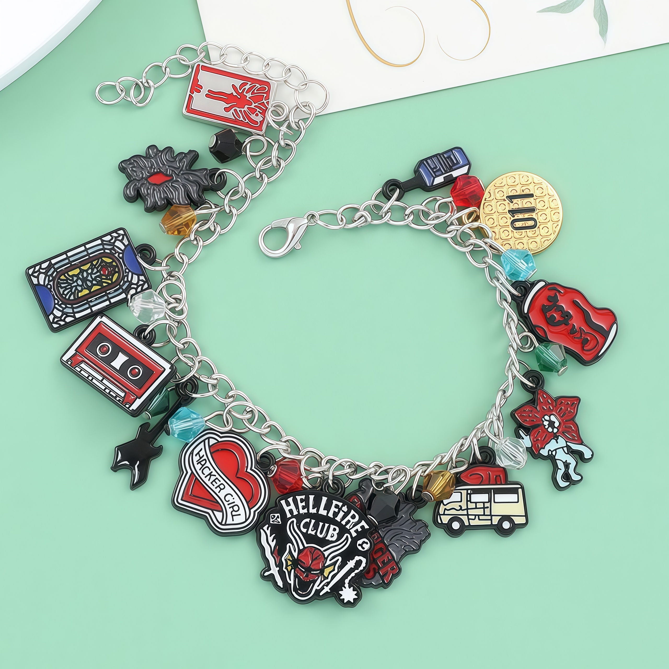 Stranger Things Hellfire Club DIY Bracelet with Assorted Zinc Alloy Pendants & Cartoon Charms Lightweight Customizable Jewelry Gift for Fans Wicker Man 