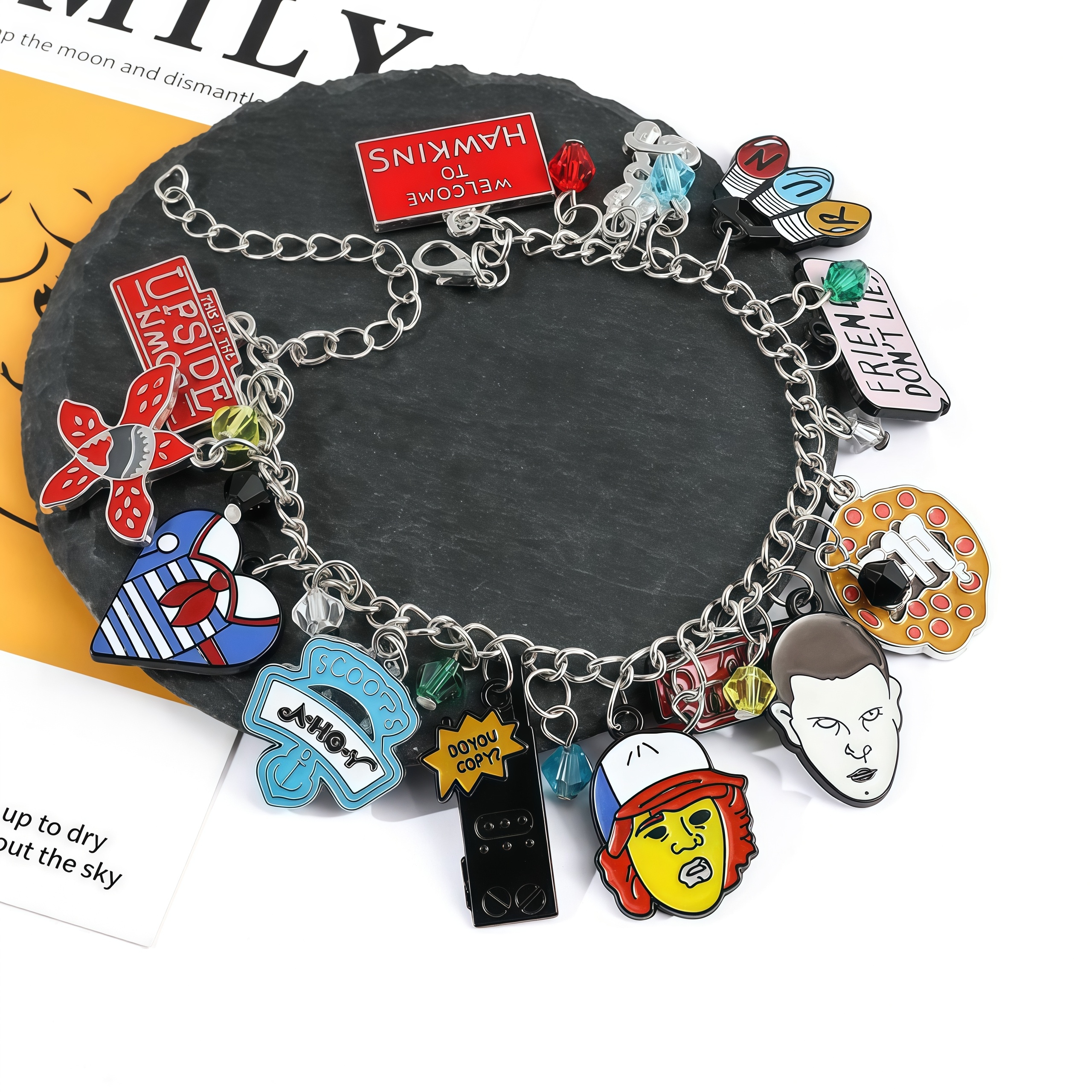 Stranger Things DIY Bracelet with Assorted Zinc Alloy Pendants & Cartoon Charms Lightweight Customizable Jewelry Gift for Fans Wicker Man Hellfire Club